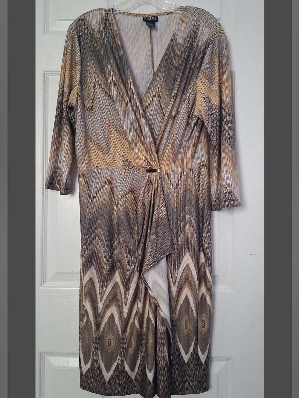 SOHO Faux Wrap Dress Chevron Abstract Pattern